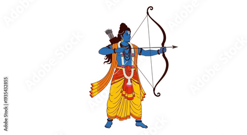 Hindu god rama with bow and arrow