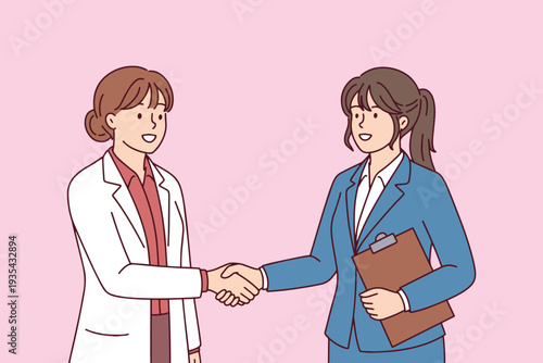 Business women shaking hands for March 8 professional partnership and International Women's Day female collaboration and career mutual support