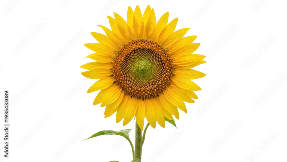 Obraz premium Isolated sunflower in full bloom showing its yellow petals and disc floret pattern well