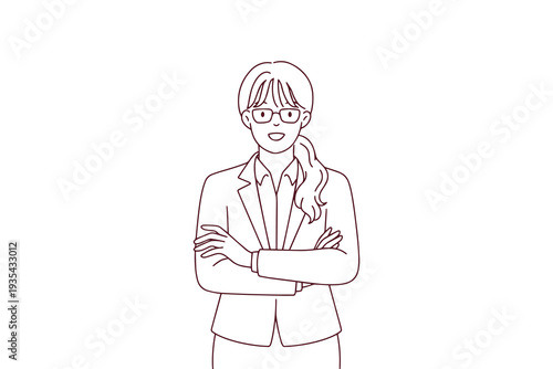 Professional businesswoman in suit line art coloring sheet for International Women's Day March 8 workplace equality and leadership themes