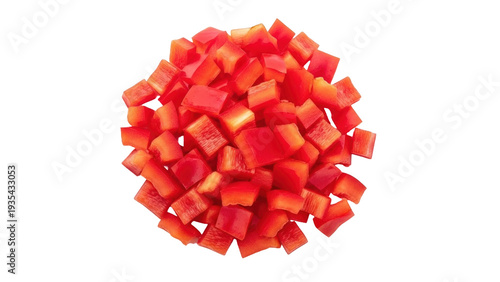 Photography Isolated pile of fresh diced red bell pepper, a colorful ingredient for salads a