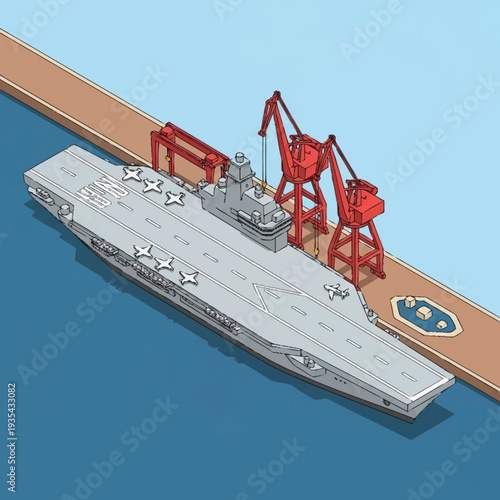 Aircraft Carrier Ship Docked at Harbour.