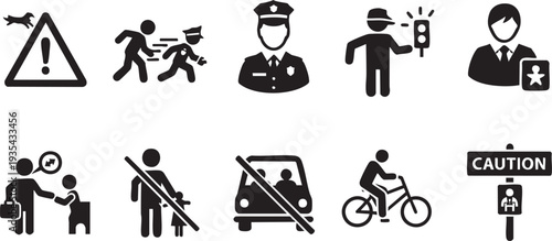 Law Enforcement, Child Safety, and Public Security Icon Collection