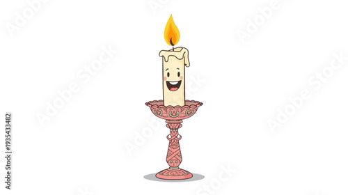 cute smiling candle with antique holder