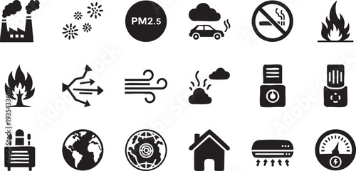 Air Quality, Pollution, and Environmental Climate Icon Collection