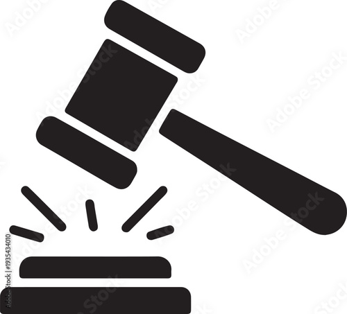 Judge Gavel and Sound Block Vector Icon, Law and Justice Silhouette Illustration for Legal, Court, and Auction Concepts