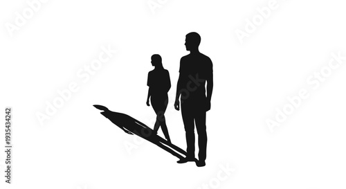 Relationship Trouble: Man and Woman Walking Away Silhouette, Sadness, Breakup Concept, Isolated on transparent background. Vector Illustration for Divorce, Separation.