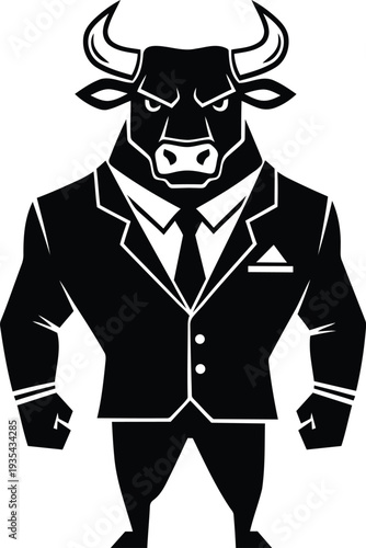 Strong Bull in Business Suit Mascot for Finance and Stock Market. Vector illustration