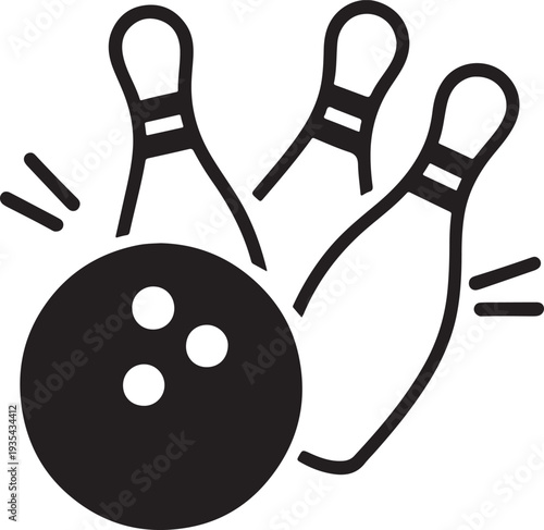 Bowling Strike Vector Icon with Pins and Ball, Minimalist Line Art Illustration for Sports, Games, and Recreation