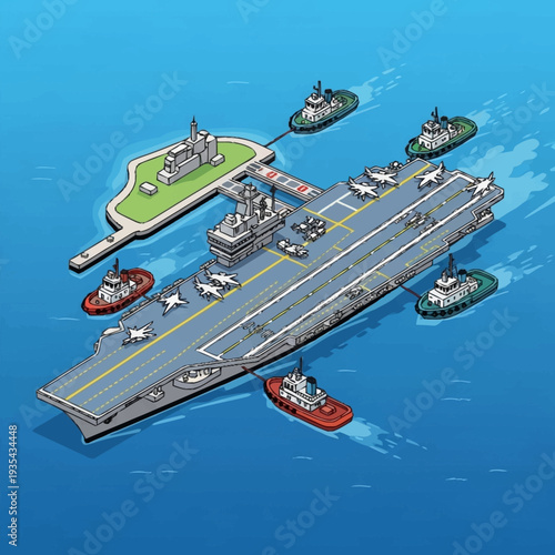 Aircraft Carrier with Escort Ships and Boats.