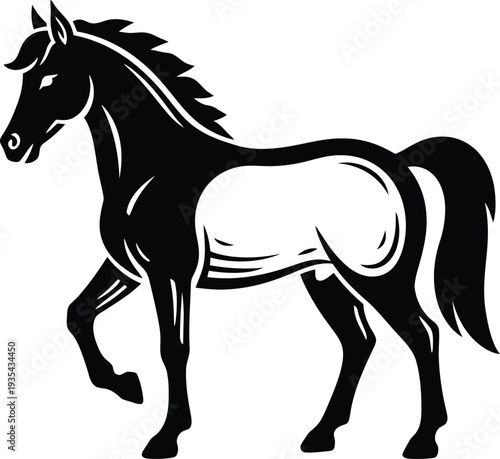 Stylized horse illustration elegant equine animal standing side view graphic design. Vector illustration