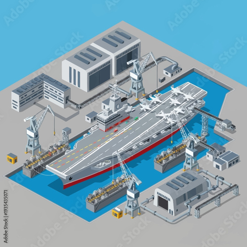 Industrial Shipbuilding Yard with Large Vessel.