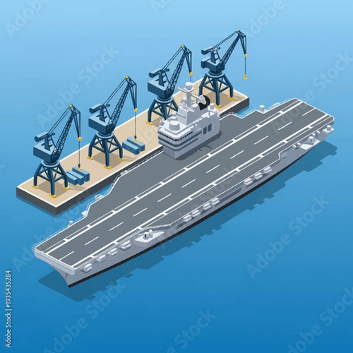Aircraft Carrier with Cranes on Deck.