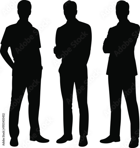 Successful professional business men silhouette group standing together in formal suits and casual attire for corporate leadership career growth and office team partnership