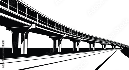 Modern highway overpass bridge silhouette vector, urban transportation infrastructure perspective isolated on white background road illustration