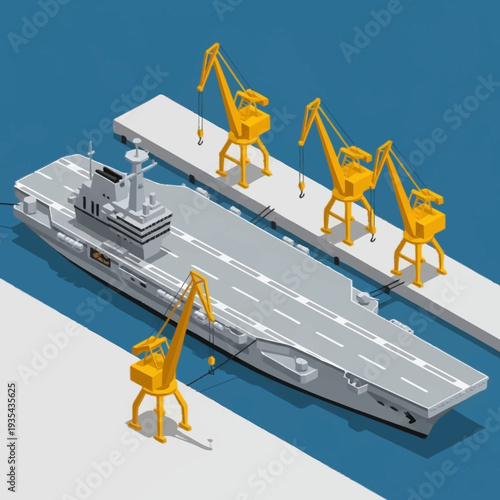Large Gray Ship with Yellow Cranes.