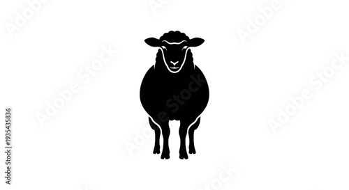 Black Silhouette Sheep Standing Alone in White Background. Vector Illustrations. EPS Editable