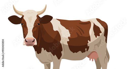 Brown and White Cow Portrait Illustration with Friendly Stance. Vector Illustrations. EPS Editable