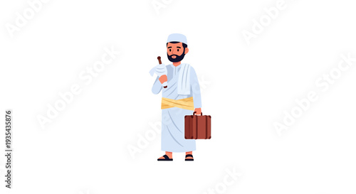 Businessman in Traditional Attire with Briefcase Portrait. Vector Illustrations. EPS Editable
