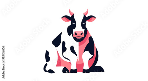 Cheerful Stylized Cow and Calf Illustration in Farm Colors and Playful Style. Vector Illustrations. EPS Editable