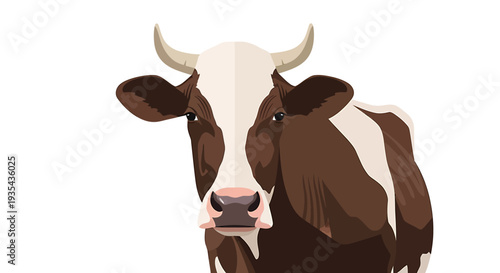 Close Up Portrait of a Brown and White Bovine on a Farm. Vector Illustrations. EPS Editable