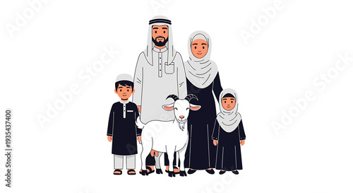 Family Portrait of Arab Family in Traditional Clothing. Vector Illustrations. EPS Editable