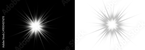 Shining cosmic star with brilliant light core. Floating sparkles enhance the magical atmosphere. Vector PNG isolated on transparent field.