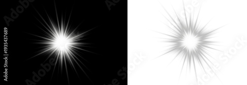 Abstract light burst with glowing white beams. Subtle star flash creates elegant energy motion. Transparent overlay for modern compositions.