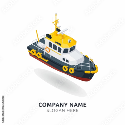 3D Illustration of Tugboat on White Background.