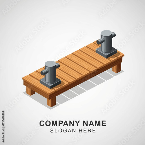 Wooden Bench with Metal Bolards Illustration.
