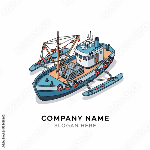 Fishing Boat with Trawlers and Nets.