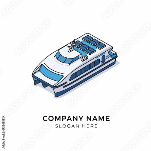 White and Blue Cruise Ship Illustration Design.