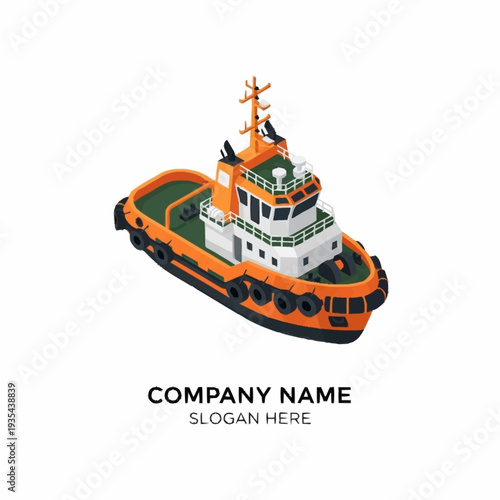Orange Tugboat with White Bridge Illustration.