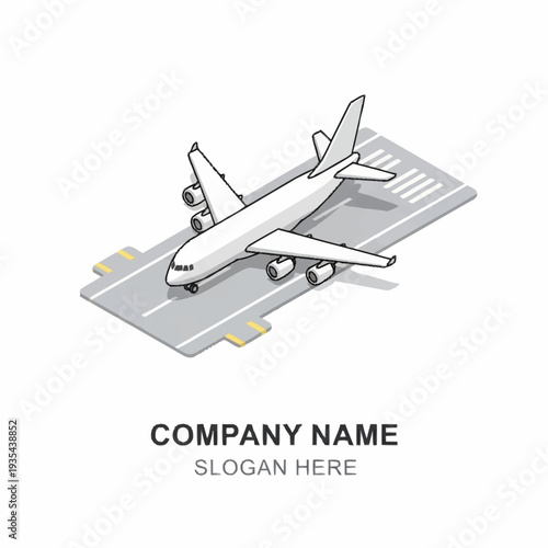 White Airplane on Gray Runway Illustration.