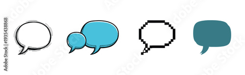 A comprehensive collection of distinct speech bubble icons in various styles from sketchy hand drawn to modern solid, perfect for conveying messages and dialogue in digital communication