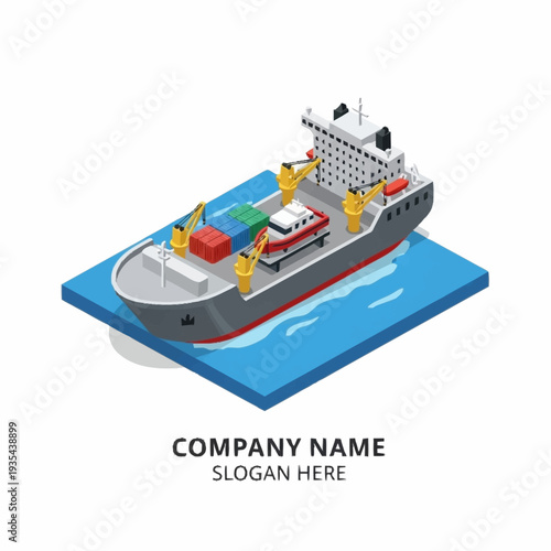 Isometric 3D Illustration of Cargo Ship.