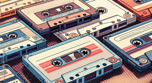 A vibrant collection of many classic audio cassette tapes arranged together on a textured surface creating a nostalgic visual perfect for musicrelated projects entertainment blogs or