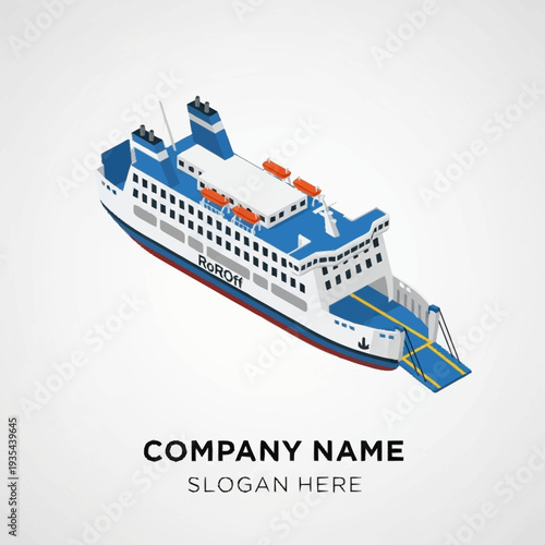 Isometric Illustration of a Large Ferry Boat.