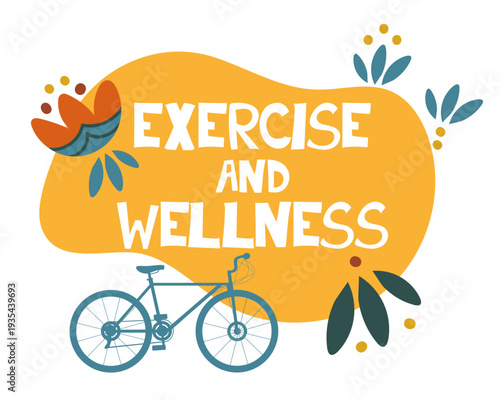 Exercise and wellness. Scandinavian poster. Nature and humans elements vector flat design stock illustration.