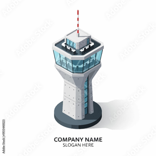 Control Tower Model on White Background.