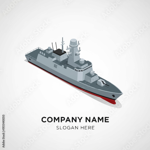 Military Warship Illustration with Red Hull.