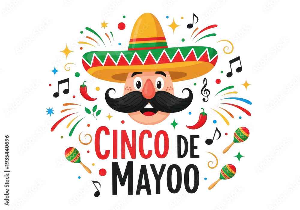 Fototapeta premium Cinco de mayo celebration logo with cartoon face