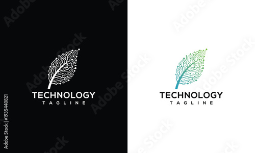 Technology Leaf Logo Design Digital Circuit Nature Icon for Sustainable Tech Branding.