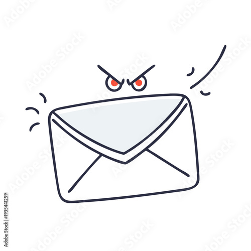 Angry email envelope illustration with glaring eyes and expression  