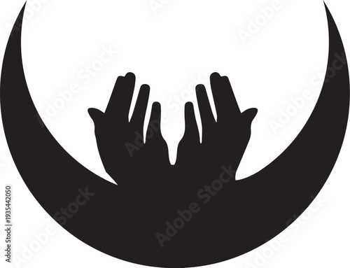 Islamic Prayer Silhouette with Crescent Moon