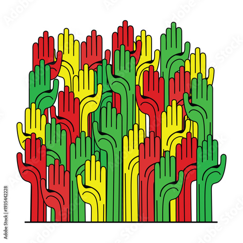 Multiple Hands Upward Silhouettes – Abstract Community Vector Design