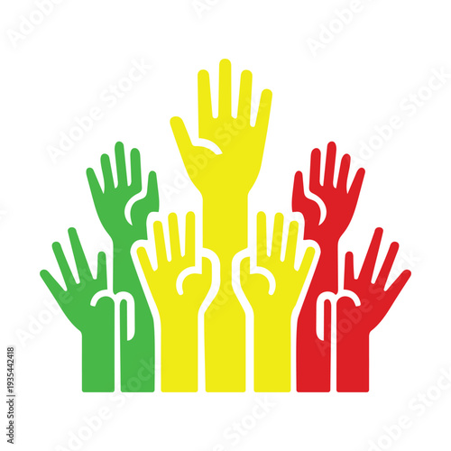 Multiple Hands Upward Silhouettes – Abstract Community Vector Design