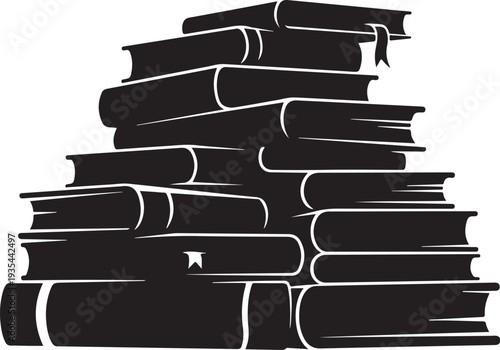 Stack of Books in Black and White Illustration Style