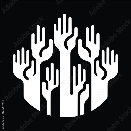 Raised Hands Silhouette Icons – Diverse Gesture Vector Collection