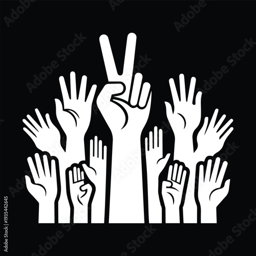 Raised Hands Silhouette Icons – Diverse Gesture Vector Collection